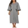 Ekouaer Women Zipper Robe 3/4 Sleeves Loungewear Dress Full Length Sleepwear Pockets Housecoat Nightgown Long Bathrobe view 3