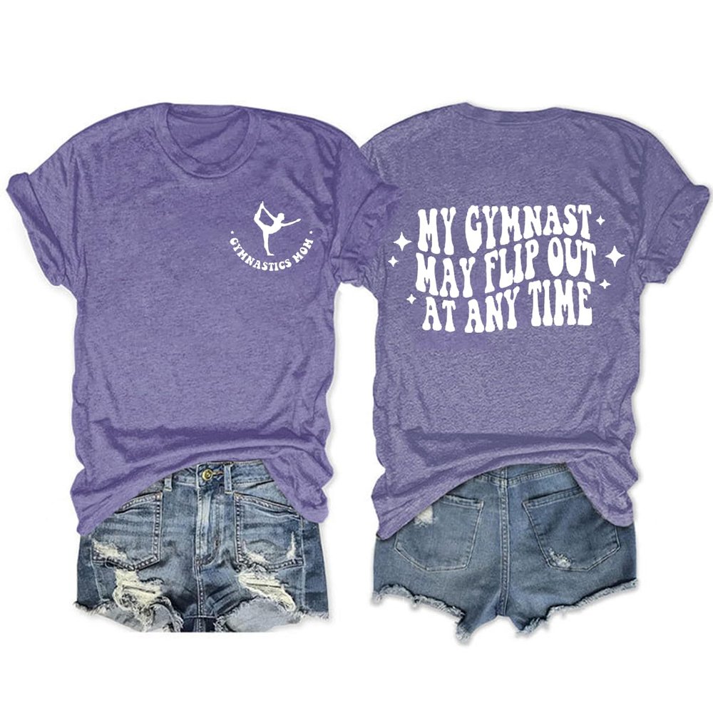 Gymnastics Mom Tshirt, Gymnastics Competition Shirt Gymnast Mom Gift, Women's Retro Graphic Tee Short Sleeve Tops Purple