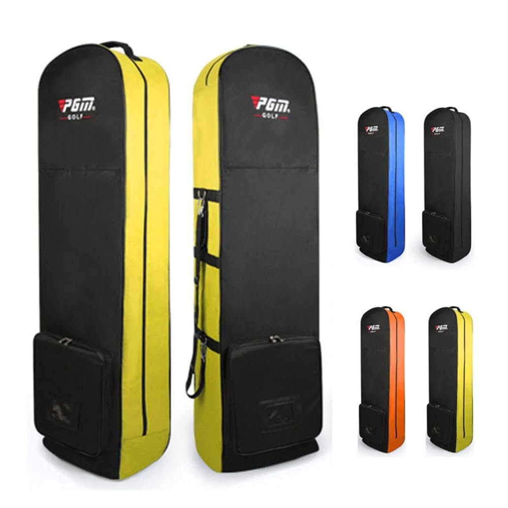 HJHUUA Golf Bag - Lightweight Golf Aviation Bag Waterproof Nylon Cover with Wheel Package - Foldable Golf Clubs Bags Travel Cover (Black Yellow)