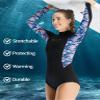 Women 2mm Shorty Wetsuit One Piece Long Sleeve Diving Suit Back Zipper Wetsuit for Snorkeling Surfing Printed Floral Patchwork UV Sun-Protection Swimsuit Dive Skin view 3