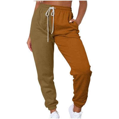 Generic Women's Sweatpants Color Block Patchwork Trouser Elastic High Waist Joggers Baggy Casual Pants with Multi Pockets, XX-Large, Orange