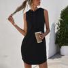 Angxiwan Casual Dresses for Women Sleeveless Solid Hoodie Sundresses Trendy Athletic Drawstring Slim Fit Short Summer Dresses Black view 2