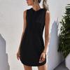 Angxiwan Casual Dresses for Women Sleeveless Solid Hoodie Sundresses Trendy Athletic Drawstring Slim Fit Short Summer Dresses Black view 3
