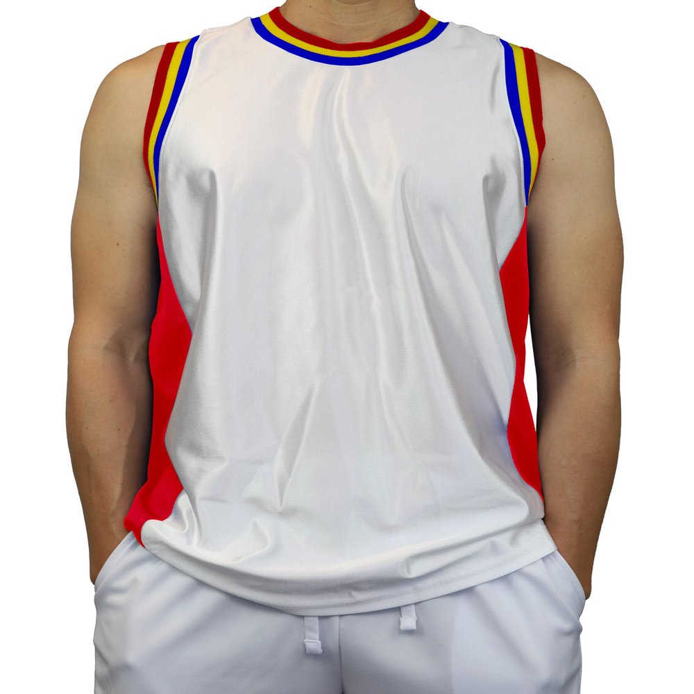 DIGITMON Men's 3-Stripes Basketball Gym Workout Athletic Tank Tops Shirts Mesh Jersey Uniform Made in USA (WHITERED, XL)
