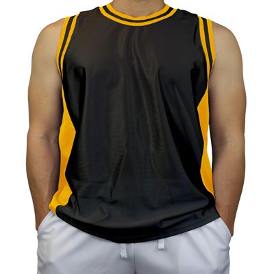 DIGITMON Men's 3-Stripes Basketball Gym Workout Athletic Tank Tops Shirts Mesh Jersey Uniform Made in USA (BLACKYELLOW, XL)