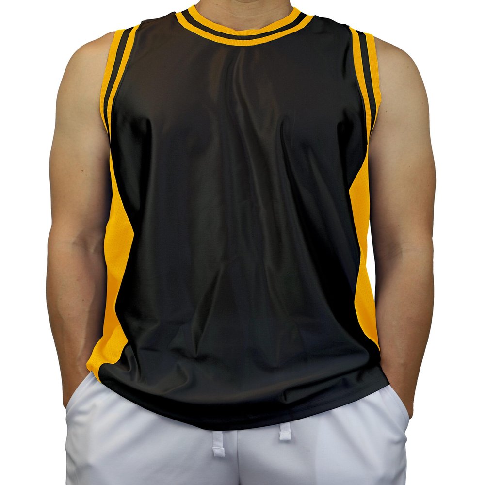 DIGITMON Men's 3-Stripes Basketball Gym Workout Athletic Tank Tops Shirts Mesh Jersey Uniform Made in USA (BLACKYELLOW, XL)