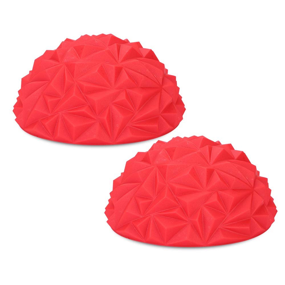 Leapiture 2Pcs Pilates Half Ball Stability Ball Fitness Balance Ball Yoga Half Ball Half Dome Balance Ball Spiky Massage Ball Yoga Balance Trainer for Fitness (Red)