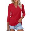 NineFit Basics Polo Shirts for Women,2024 Summer Trendy Plain Lapel V Neck 3/4 Length Sleeve T Shirt,Dressy Casual Loose Fit Going Out Workout Tops Collared Tees Daily Blouses Ladies Work Tunic(B-Red,3XL) view 1