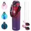 TOPBADE Insulated Water Bottle With 2 Lids (Straw Lid & Spout Lid), Stainless Steel Water Bottle with Paracord Handle Wide Mouth, Double Wall Sweat-Proof BPA-Free RED BLUE view 1