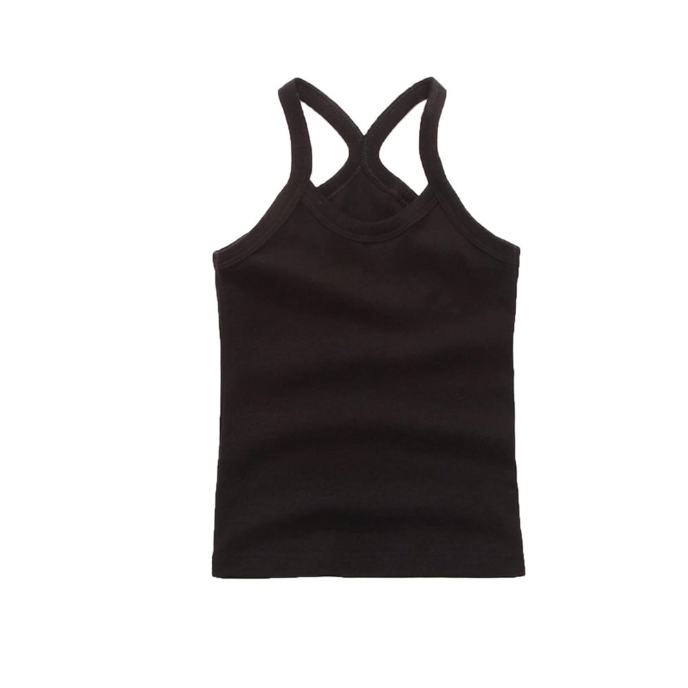 Little Girls Solid Strap Tank Top Racerback Crop Stretch Undershirt Sleeveless Sport Dance Ballet (Black, 18-24 Months)