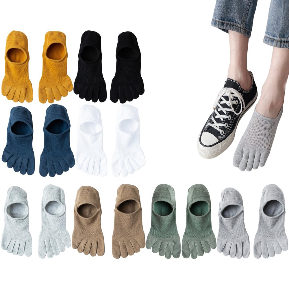 CHUNFO Mens Ankle Toe Socks Five Finger Cotton Cushioned Running Crew Hiking Sock Size 6-9.5