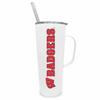 Campus Colors NCAA Stainless Steel 20oz Roadie With Handle & Dual Option Lid With Straw - Officially Licensed Tumbler (Wisconsin Badgers - White) view 1