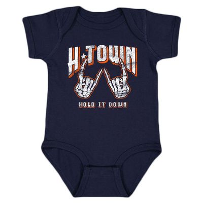 H-Town Hold it Down Houston Hands Kid's Baby Bodysuit for Baseball Fans (Navy,18M)