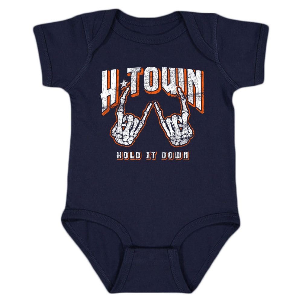 H-Town Hold it Down Houston Hands Kid's Baby Bodysuit for Baseball Fans (Navy,18M)
