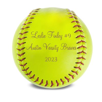MYETCHEY Personalized Yellow 11 Inch Synthetic Leather Softball, 3 Line Script, 1 Count