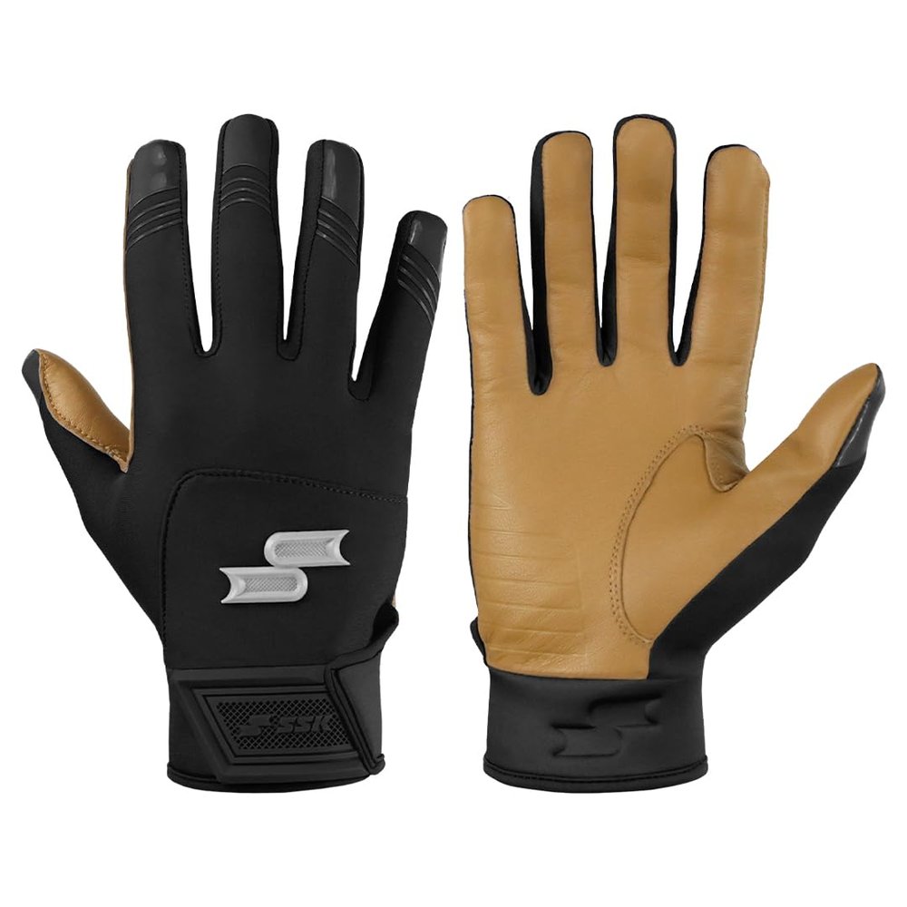 SSK X1 Color Rush Adult Baseball Batting Gloves - Durable Cabretta Leather Palm - 11 Colorways (Black, Small)