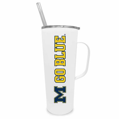 Campus Colors NCAA Stainless Steel 20oz Roadie With Handle & Dual Option Lid With Straw - Officially Licensed Tumbler (Michigan Wolverines - White)