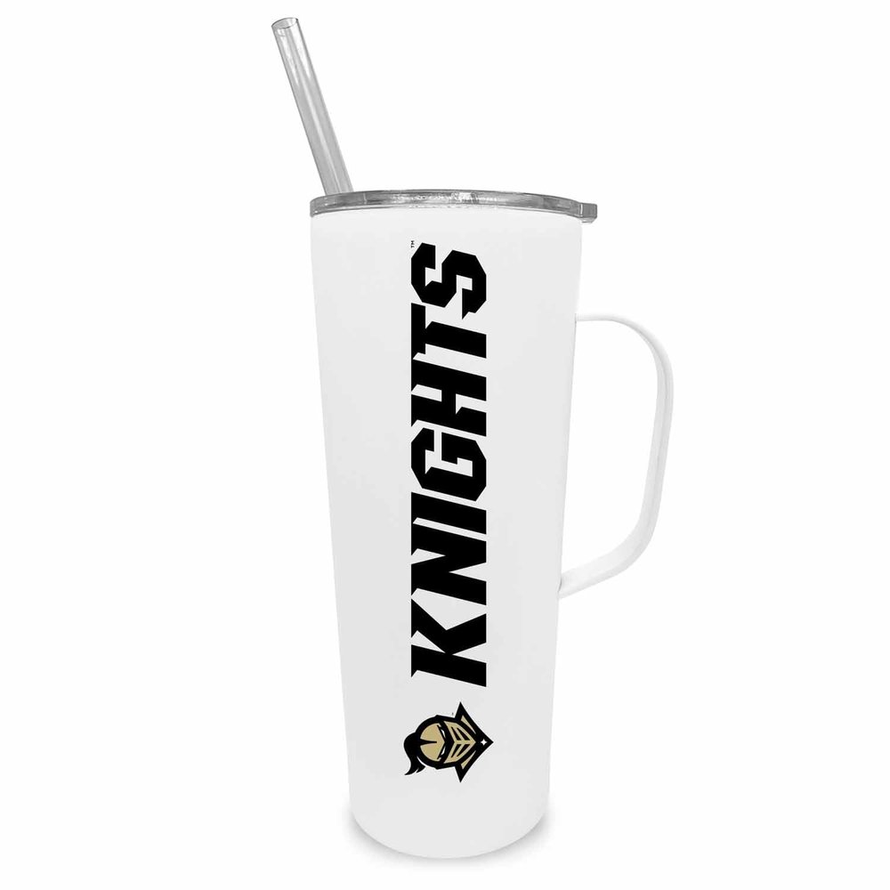 Campus Colors NCAA Stainless Steel 20oz Roadie With Handle & Dual Option Lid With Straw - Officially Licensed Tumbler (Central Florida Knights - White)