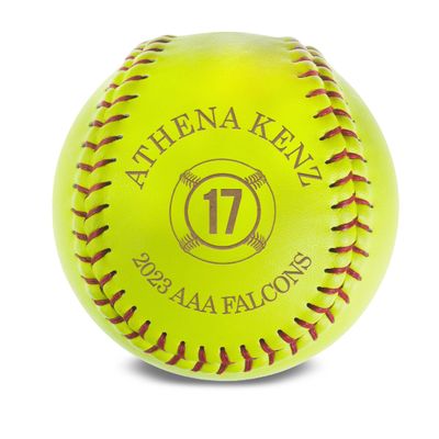 MYETCHEY Personalized Leather Softball | Softball Team Gift | Softball Coach Gifts | Engraved Softball | Softball Award, Trophy (Softball Logo Badge), Yellow