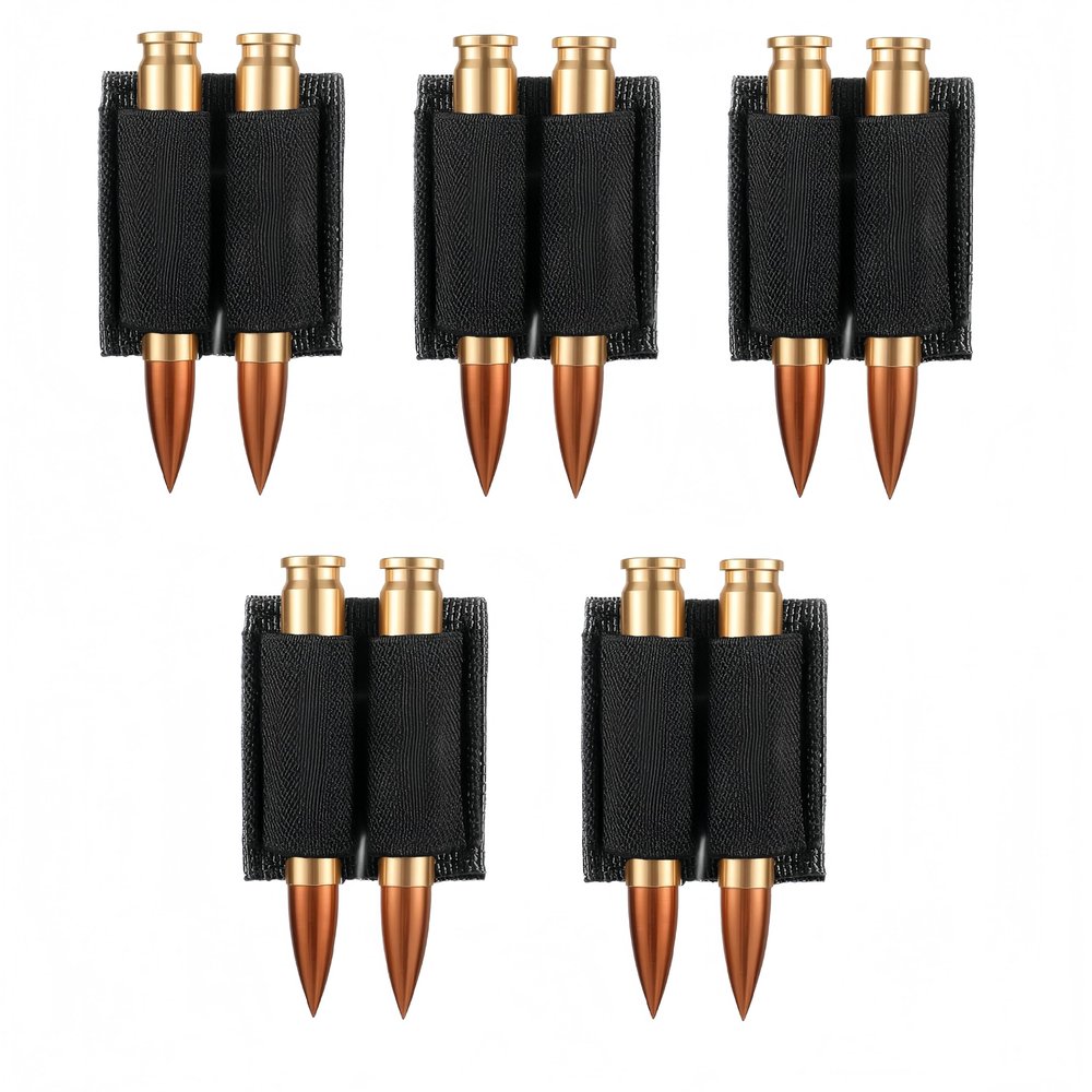 5 Pack 2 Round Ammo Holder Rifle223 308 30-06 Ammo Buttstock Shell HolderGun Shell Stock PouchShooting Accessories