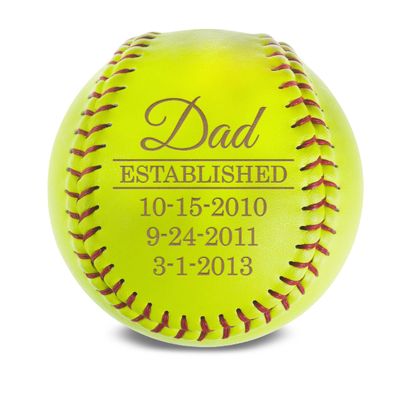 MYETCHEY Personalized Leather Softball | Softball Team Gift | Softball Coach Gifts | Engraved Softball | Softball Award, Trophy (Dad Established Date), Yellow