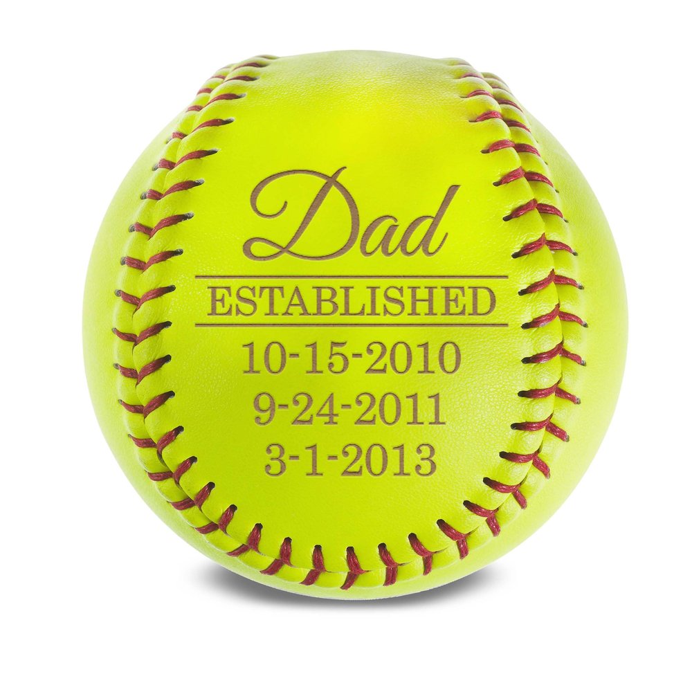 MYETCHEY Personalized Leather Softball | Softball Team Gift | Softball Coach Gifts | Engraved Softball | Softball Award, Trophy (Dad Established Date), Yellow