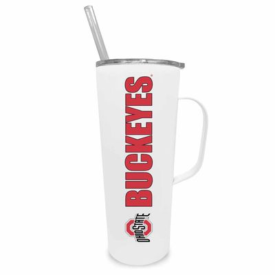 Campus Colors NCAA Stainless Steel 20oz Roadie With Handle & Dual Option Lid With Straw - Officially Licensed Tumbler (Ohio State Buckeyes - White)