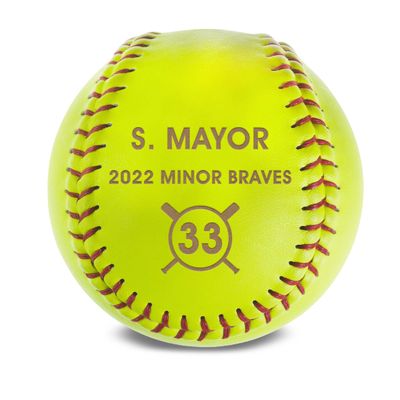 MYETCHEY Personalized Leather Softball | Softball Team Gift | Softball Coach Gifts | Engraved Softball | Softball Award, Trophy (Mayor), Yellow