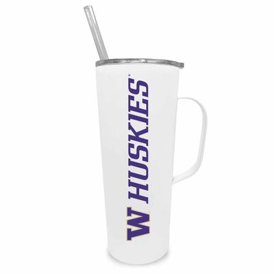 Campus Colors NCAA Stainless Steel 20oz Roadie With Handle & Dual Option Lid With Straw - Officially Licensed Tumbler (Washington Huskies - White)