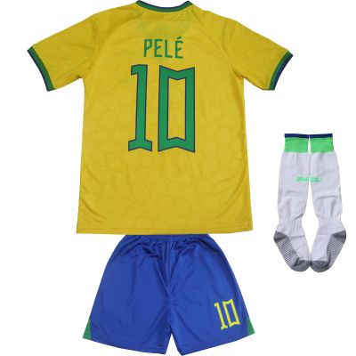 WINKIZIL Vintage Brasil Home #10 Retro Football Soccer Kids Jersey Shorts Socks Set Youth Sizes (Yellow #10, 30)