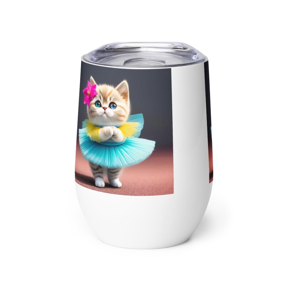 British shorthair cat dressed in her white tutu, it is an expression of beauty and joy Wine tumbler