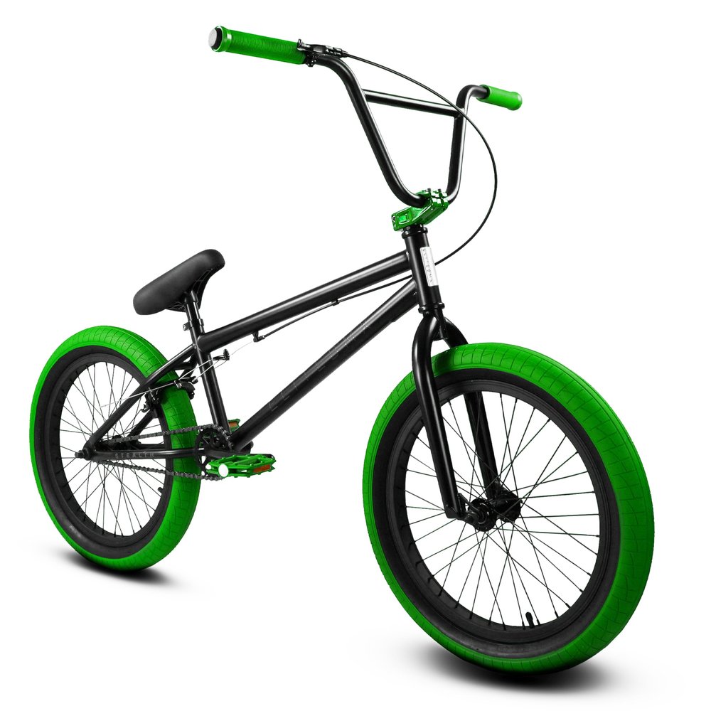 Elite BMX Bicycle 20 & 16" Freestyle Bike - Stealth and Peewee Model (Two Tone Black Green, 20")