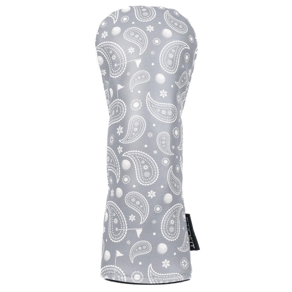 STICKIT Magnetic Fairway Woods/Hybrids Head Cover - Grey Paisley | Premium Leather Golf Accessory with Industrial Magnetic for Easy Attachment | Fits Most Fairway Woods, Metals and Hybrids