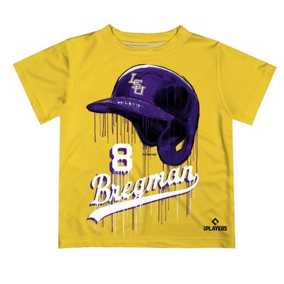 Alex Bregman LSU Tigers MLBPA Officially Licensed Dripping T-Shirt Gold
