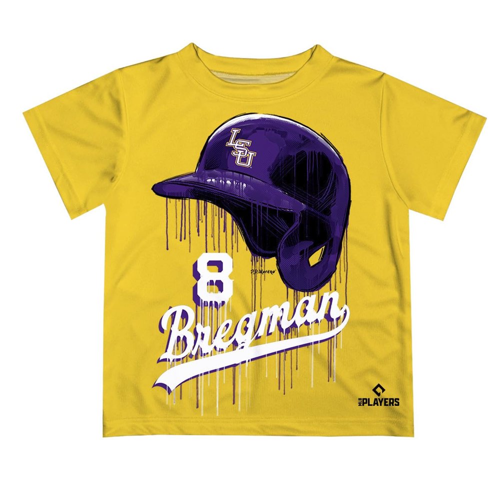 Alex Bregman LSU Tigers MLBPA Officially Licensed Dripping T-Shirt Gold