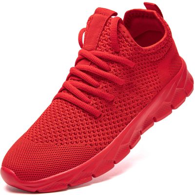 YITUHIO Mens Sneakers Walking Tennis Shoes Lace-up Shoes for Runner Standing All Day Work Light Weight,Red,Mens Size 13.5