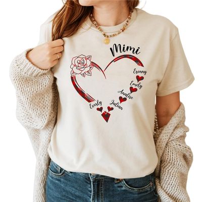 IZI POD Personalized Mimi Shirts for Women,Custom Mimi Heart Shirt with Grandkids Name, Mimi Heart Shirt, Mimi Shirt for Mothers Day, Mimi Shirt, for Mimi, Small-4X-Large, Design 5