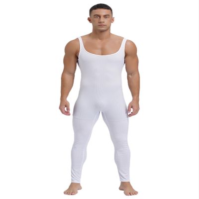 Vxuxlje Men's One Piece Athletic Unitard Square Neck Bodysuit Gymnastics Leotard Tight Jumpsuits White X-Large