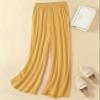 Hisanny Womens Plus Size Linen Pants Wide Leg Palazzo Trousers High Elastic Waist Flowy Culottes with Pockets Yellow XX-Large view 3