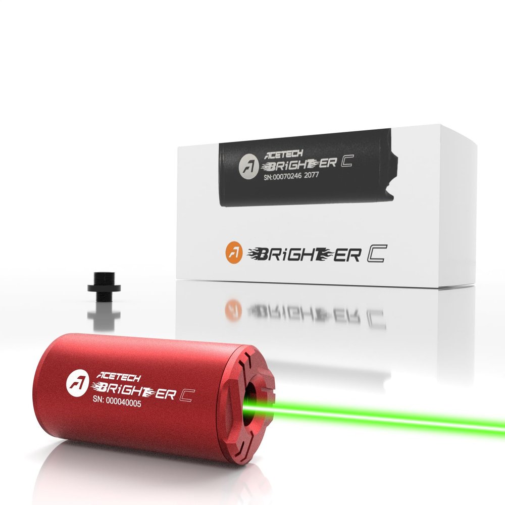 ACETECH Airsoft Pistol/Riffle Tracer Unit Brighter C 14mm CCW Negative Thread with M14 to M11+ Adaptor Glow in the Dark Green/Gel BB LED Beam Lighting Effect (Red)