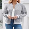 WROLEM Women's Zip Up Cardigan Sweater Cable Hoodies Long Sleeve Jacket Outfits Crewneck Casual Coat Grey view 2