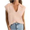 womens fashion Women Sleeveless Pullover Tank Tops Knitted V Neck Sweater Vest Basic Tee Cap Sleeve Stripe Shirts Fashion Tunic Shirts Pink view 1