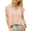 womens fashion Women Sleeveless Pullover Tank Tops Knitted V Neck Sweater Vest Basic Tee Cap Sleeve Stripe Shirts Fashion Tunic Shirts Pink view 2