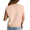 womens fashion Women Sleeveless Pullover Tank Tops Knitted V Neck Sweater Vest Basic Tee Cap Sleeve Stripe Shirts Fashion Tunic Shirts Pink view 4