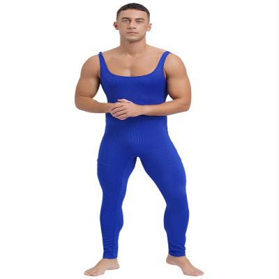 Vxuxlje Men's One Piece Athletic Unitard Square Neck Bodysuit Gymnastics Leotard Tight Jumpsuits Blue 3X-Large