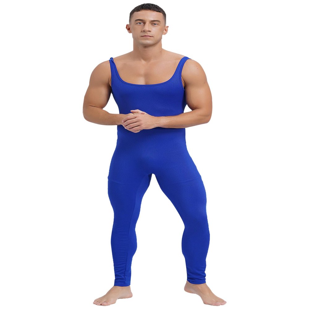Vxuxlje Men's One Piece Athletic Unitard Square Neck Bodysuit Gymnastics Leotard Tight Jumpsuits Blue 3X-Large