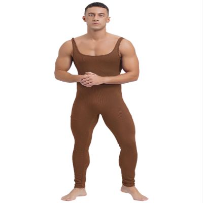 Vxuxlje Men's One Piece Athletic Unitard Square Neck Bodysuit Gymnastics Leotard Tight Jumpsuits Brown X-Large