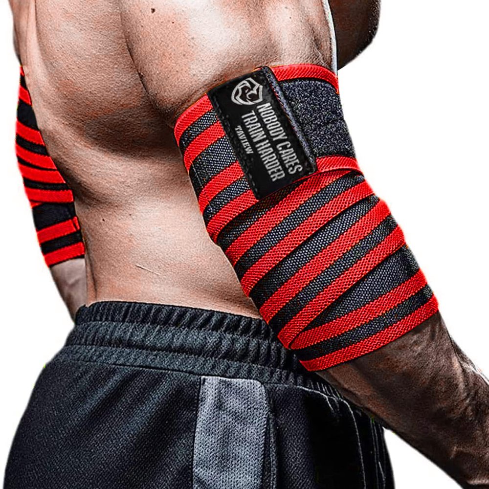 Elbow Wraps for Weightlifting (1 Pair), 47" Elastic Elbows Support & Compression Powerlifting, Fitness, Cross Training & Gym Workout - Elbow Straps for Weight Lifting