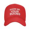 Show Me Your Boobs Peaked Cap Men Women Adjustable Trendy Curved Brim Baseball Caps Red view 2
