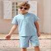 Arshiner Boy 2 Piece Cotton Linen Set Henley Shirts and Shorts Outfits Summer Casual Beachwear Light Blue 10-11 Years view 2
